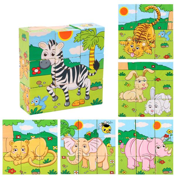 Baby Wooden Block Toys Animal Fruit Early Learning Six Side 3D Cube Jigsaw