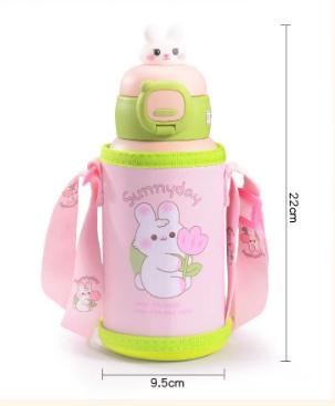 Portable Strap Water Bottle WITH LID Modern Design Cartoon Water Cup Stainless Steel