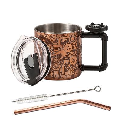 12oz de caneca de café de cobre de parede dupla, de aço inoxidável, com alça