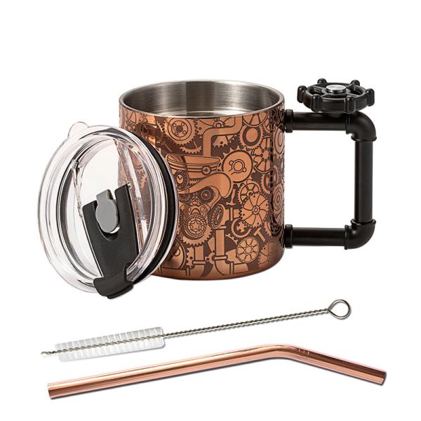 12oz Double Walled Copper Coffee Mug Stainless Steel Tumbler With Handle