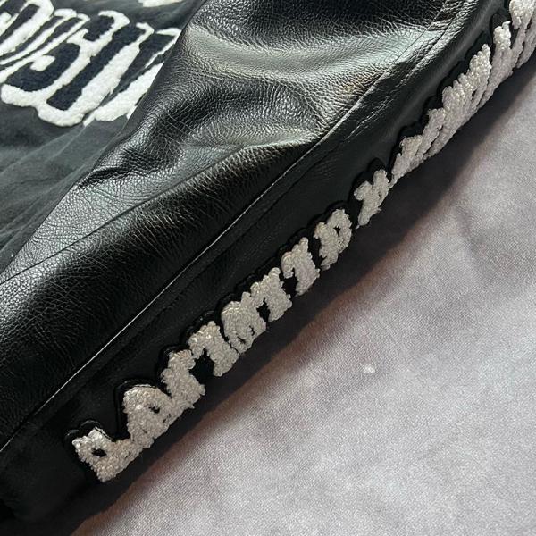 Custom Men Leather Sleeves Chenille Embroidery Black Varsity Jacket Letter Embroidery Patchwork Letterman Varsity Bomber Jacket