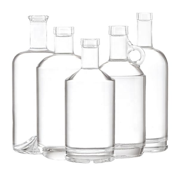 Custom Logo Printing 250ml 500ml 750ml Clear Glass Flasks for Liquor Flat Whisky Bottle