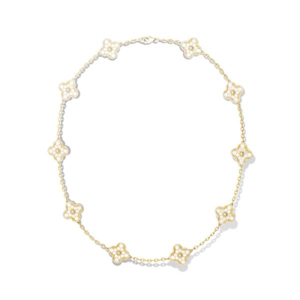 VCA Vintage Alhambra necklace 10 motifs yellow gold round diamonds Jewelry