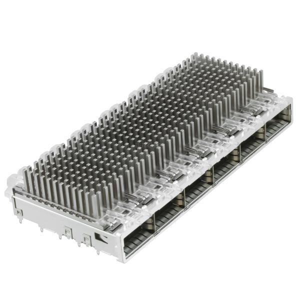 TE 2143307-3 QSFP Cage 1x6 com conector do dissipador de calor Press-Fit Through Hole Incluído Lightpipe