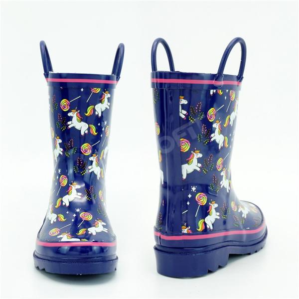 OEM Waterproof Rubber Purple Unicorns Printed Rain Boots