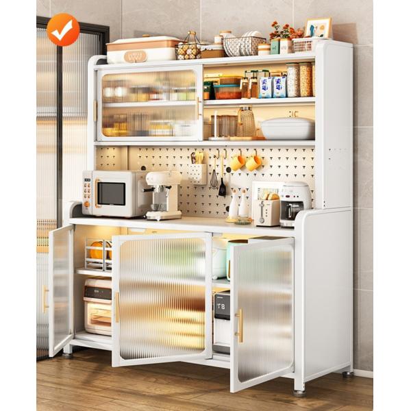 Kitchen Baker's Rack with Door, Storage Cabinet Microwave Stand Pegboard, Sideboard for Garage Pantry Home