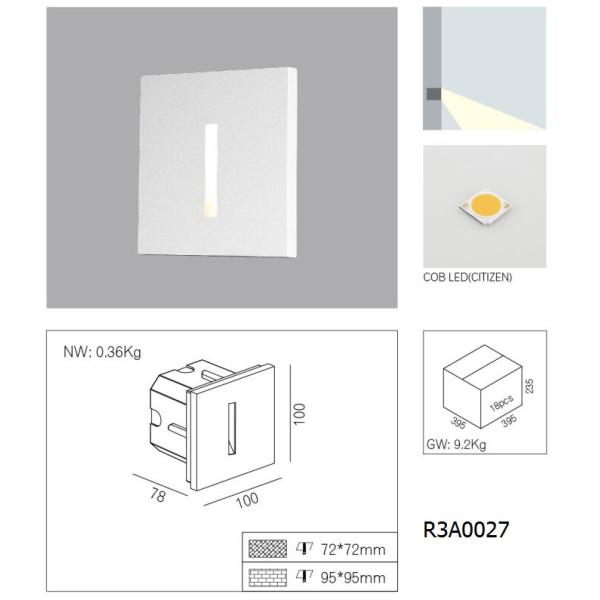China 3 w Aluminum Indoor / Outdoor LED Step Lights / Customize Cinema Staircase Wall Lighting