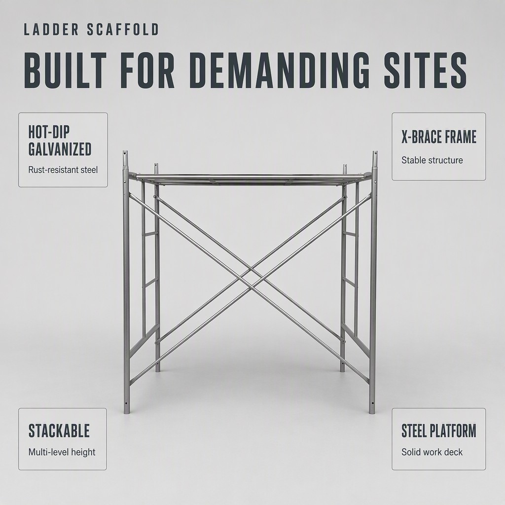 Multi-Level Stackable Hot-Dip Galvanized Ladder Frame Scaffolding System with 20KN and 30KN Load Rating