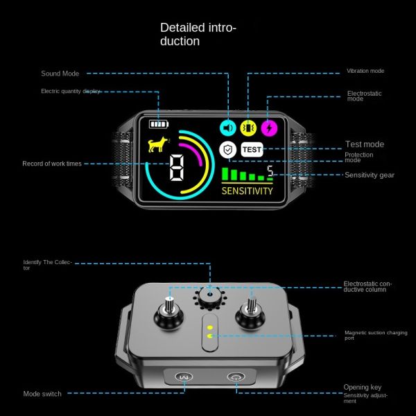 M Intelligent Rechargeable Eco-friendly Plastic Dog Training Collar LCD Color Screen Waterproof IP67 Long Battery Life Bark Stop