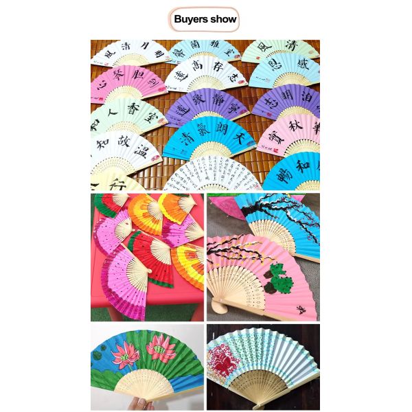 Custom Printed Logo Personalized Paper and Fabric Folding Bamboo Wood Plastic Hand Fan