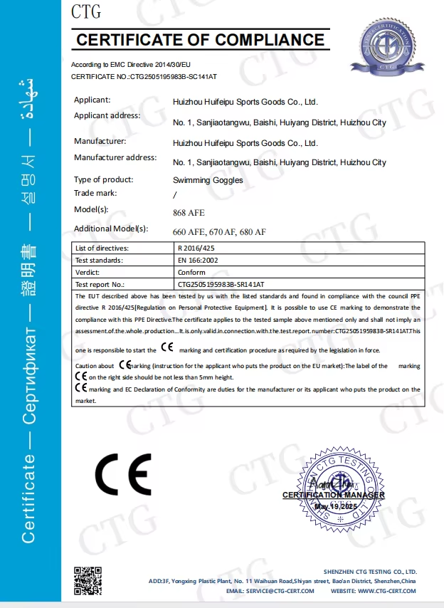 Huizhou Huifeipu Sporting Goods Co., Ltd. Certifications