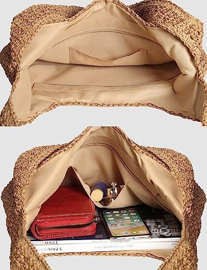 Woven Tote Bag for Women Large Straw Bags Summer Beach Hand-woven Shoulder Bag Boho Rattan Handbag
