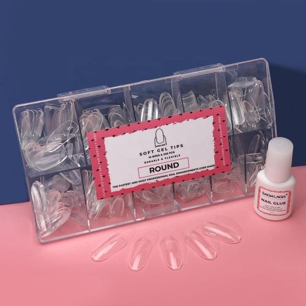 SAGALAGA Soft Gel Nail Extension Tips Almond Custom Logo Label Clear Nail Tips With Glue Gel Tips for Press on Nails Design style French