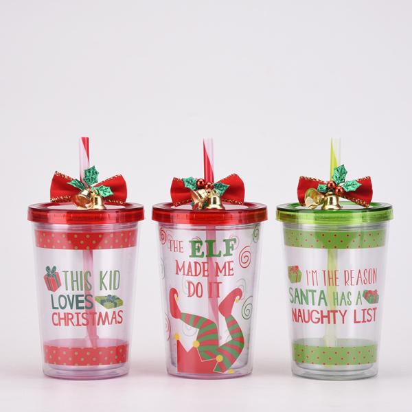 10oz Double-layer Plastic BPA FREE Straw Drinking Water Cup with Cute Design Style