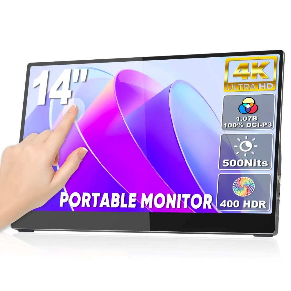 Внешний 14 дюймовый портативный 4K сенсорный монитор USB HD дисплей Встроенные складываемые динамики