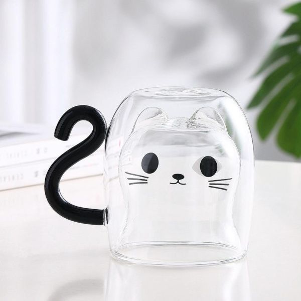 Custom Capacity Double Wall Glass Mug Heat Resistant Dishwasher Safe Coffee Glasses
