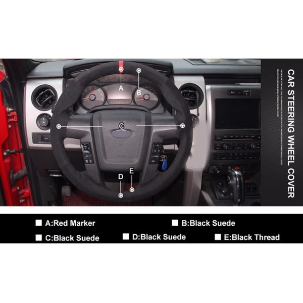 Hand Sewing Stitching Black Suede Red Stripe Steering Wheel Cover for Ford F150 F-150