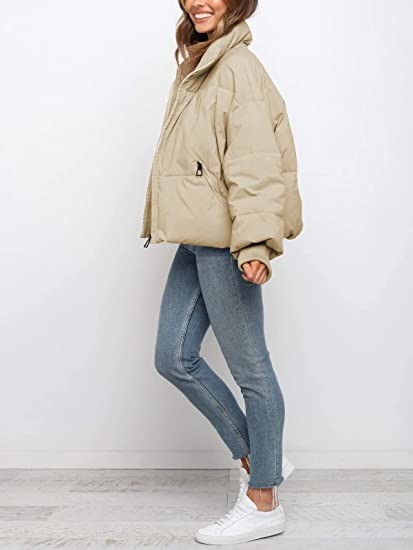 ZROZYL Tand Collar Zipper Pocket Womens Down Jacket XS S M L