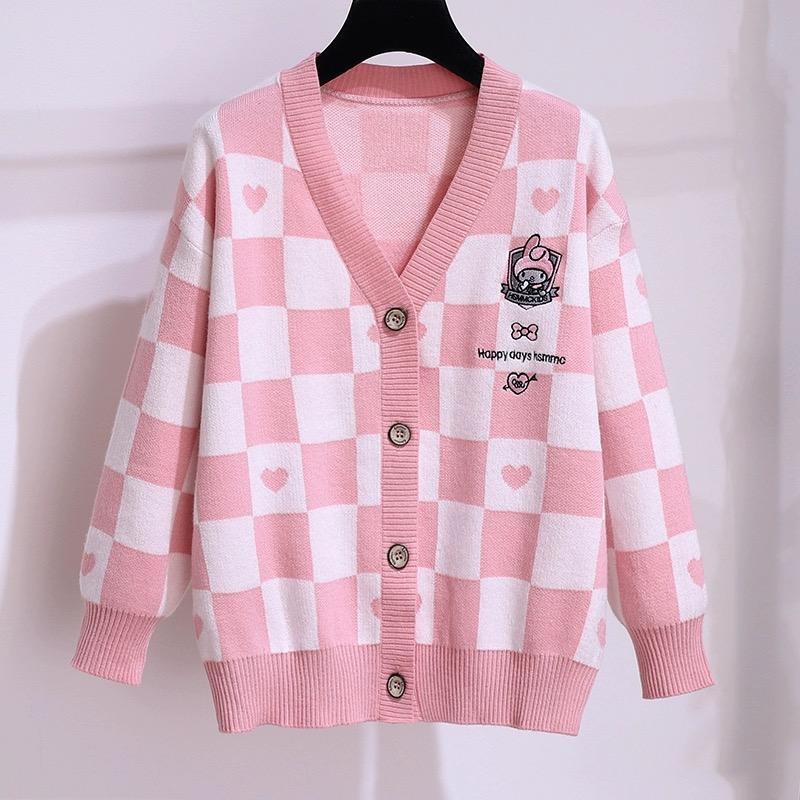 OEM Women Knit Sweater Long Sleeve V-neck Preppy Style Jacquard Embroidery Button Knit Cardigan