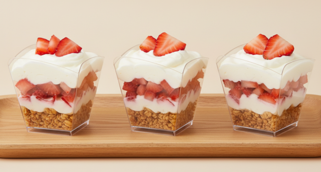 4 Oz Square Plastic Dessert Cups With Spoons, Clear Parfait Appetizer Cups, Mini Party Trifle Shooter Serving Cup For Mousse, Puddings, Cocktails Appetizers Fruit