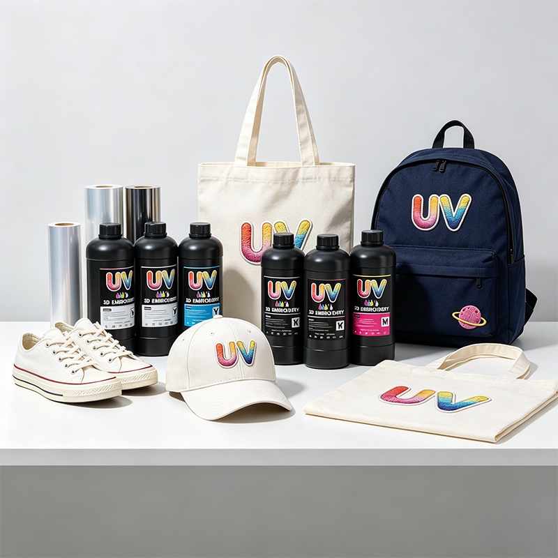 FCOLOR 1000ML Xp600 I3200 I1600 UV Ink 3D Embroidery Imitation AB Transfer Film UV DTF Ink for Textile T Shirt Inkjet Printer