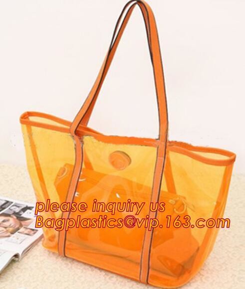 Large Clear Tote Bags PVC Beach Lash Package Tote Shoulder Bag with Interior Pocket, beach lash package tote