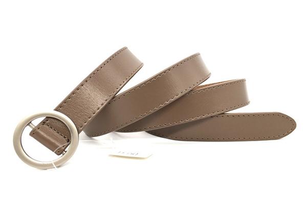 Taupe Women's Fashion Leather Belts For Coat Jeans Round Pearl Plating Buckle
