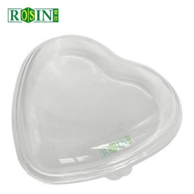 Customized PET Disposable Fruit Container Heart Shaped With Black Base And Transparent Lid