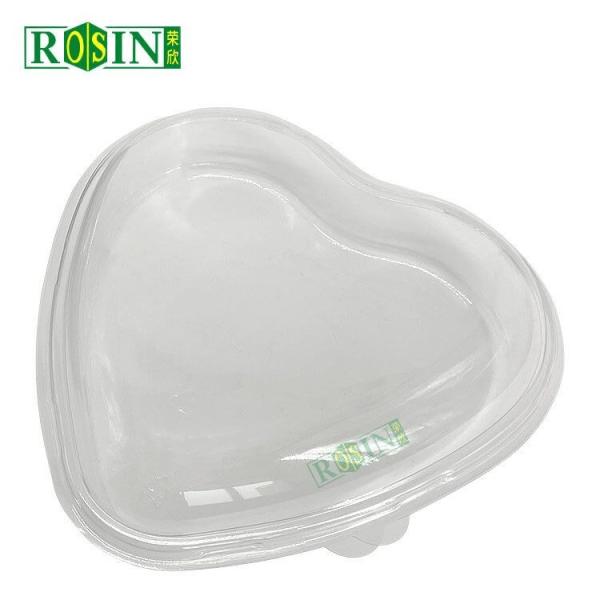 Customized PET Disposable Fruit Container Heart Shaped With Black Base And Transparent Lid