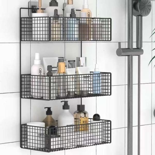 Bathroom Washstand 2.5mm Wall Storage Basket Bath Toilet Perforation Free Hanging