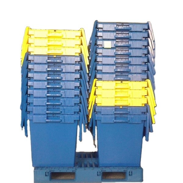 Attached Lid Container 600×400×315mm Heavy-Duty Plastic Moving Crate With Lid