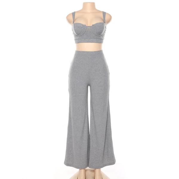 Slim Fit Sexy High Waisted Trousers And Crop Top Set
