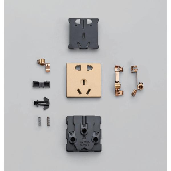 3 Pin 2 Gang Wall Switch And Socket Gold Finish 87mm 91.2mm