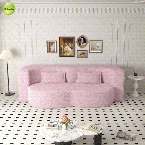 Modern Minimalist Teddy Fabric Compressed Sofa Bed Space-Saving Living Room Furniture Convertible 2 Seater Sofa Folding Sofa Bed
