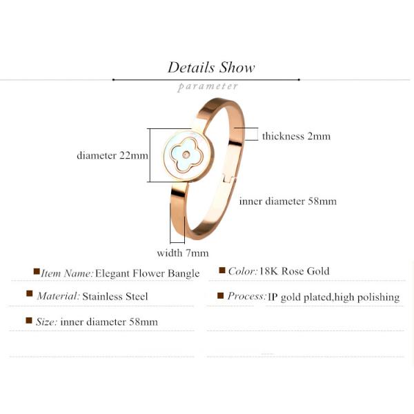 Four-leaf Flower Bracelet, Stainless Steel Shell Bangle, Rose Gold Elegant Jewelry Fashion