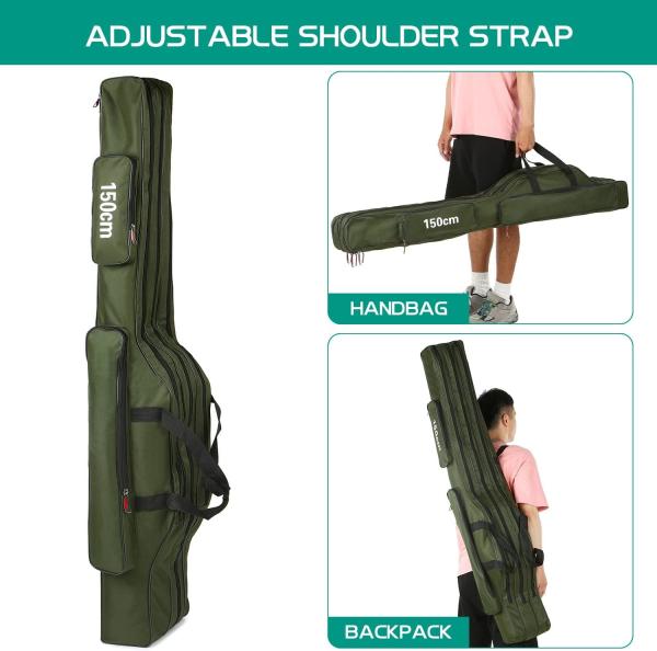 Fishing Rod Case Three Layers Fishing Rod Bag Oxford Folding Fishing Pole Bag Outdoor Waterproof Tackle Storage