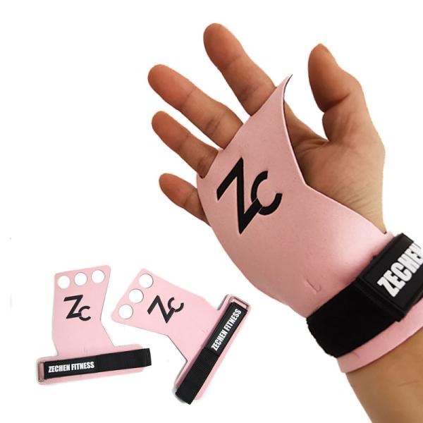 Pink Crossfit Hand Grips 2.25mm 3 Holes Gymnastic Palm Guards Suede Microfiber Leather