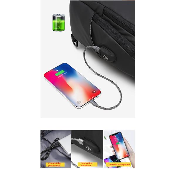 7.9 Inch IPAD USB Charging Shoulder Travel Sling Bag 18*10*30cm