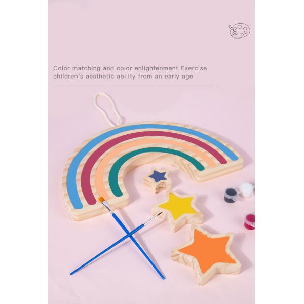 Wooden Rainbow Five Pointed Star Baby Developmental Toys Wall Hanging Graffiti Blocks