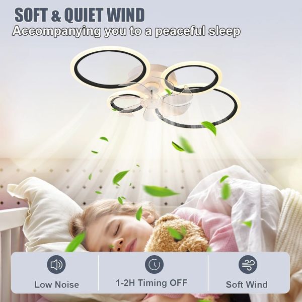 Bedroom Kitchen Lights Black White Multi ring lamp samrt Led Low Noise Ceiling Fan Chandelier (WH-CLL-53)