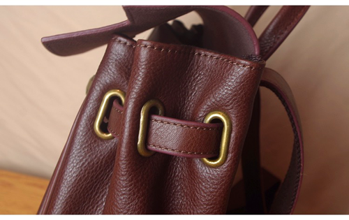 Drawstring Womens Waterproof Backpack 26cm 16cm Handmade Leather