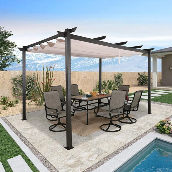 Крыша с лавровым покрытием, современная алюминиевая пергола, устойчивая к ультрафиолету.