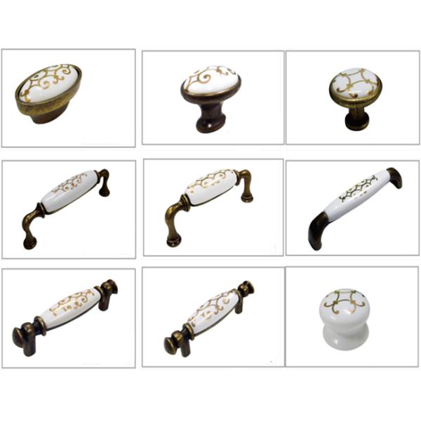 Gold Plated Ceramic Kitchen Cabinet Knobs / Closet  Porcelain Handles T Bar Pulls  Furniture Fittings
