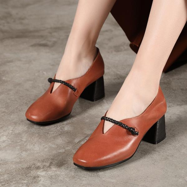 S415 Shoes Square Toe Thick Heel Leather Women'S Shoes Mori Art Simple Handmade Single Shoes Factory Wholesale