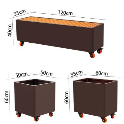 Removable Garden Metal Flower Planter Garden Seat With Planter Boxes Wheels
