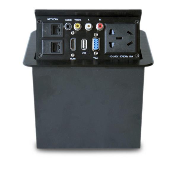 Tabletop Mount Hydraulic Pop Up Power Socket Box with Bottom Connection Panel for Office AV Furniture