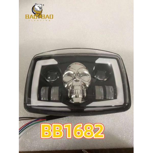 4 Inch Skull LED Headlight White Yellow Green Ring For Harley Davidson