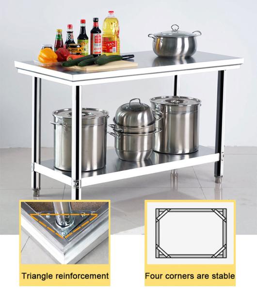 Hotel Buffet Food Equipment Stainless Steel Kitchen Work Table 1.2/1.5/1.8/2.0M Length