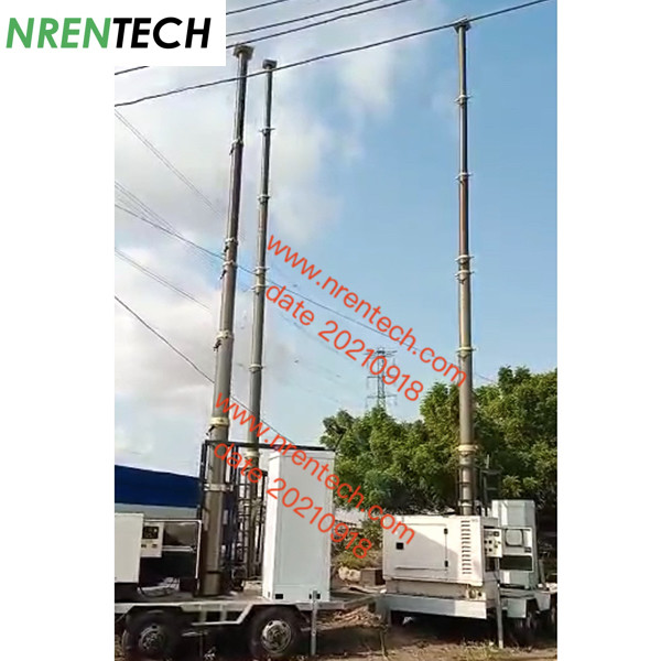 15m  telescoping mast 350kg payloads for integrated telecom tower trailer 3.3m closed height