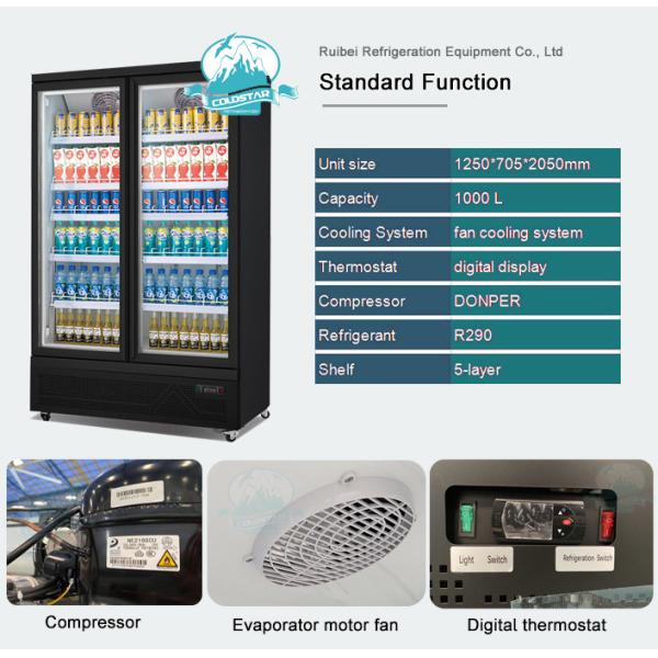 Two Glass Door Energy Drink Fridge Upright Refrigerated Beverage Display Case